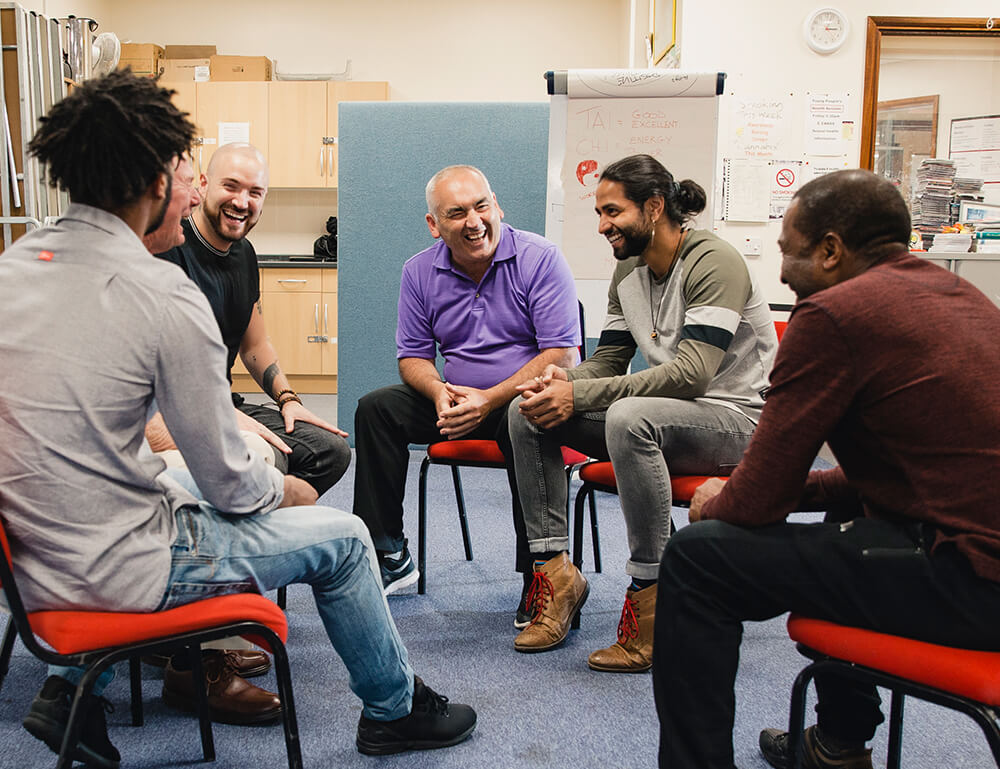 A men's support group meeting